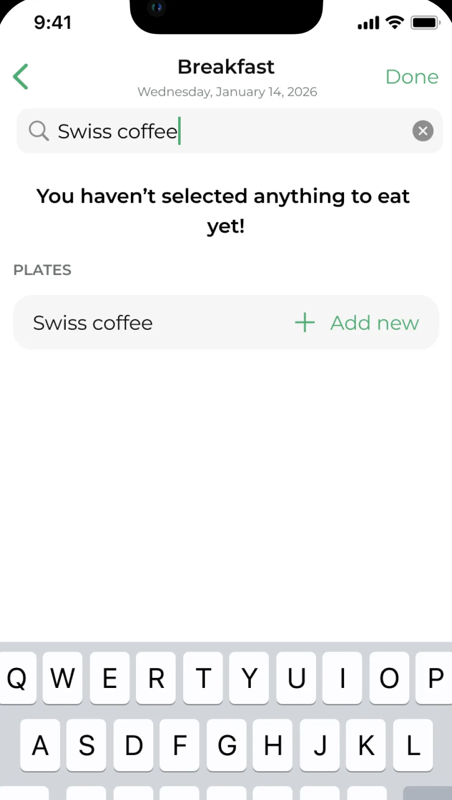 App screen adding a custom dish