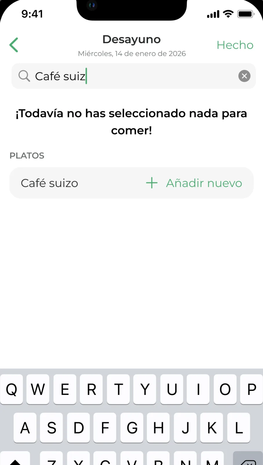 Pantalla de la app añadiendo un plato propio